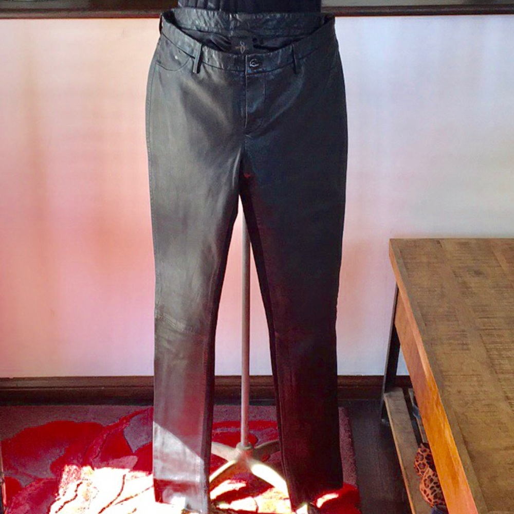 Black Leather Genetic Denim Leather Pants 31
